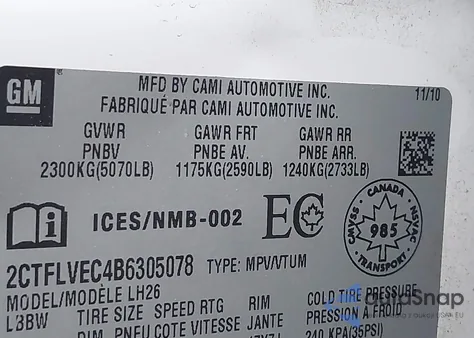 2011 GMC Terrain Slt-1 from USA, damaged, VIN 2CTFLVEC4B6305078